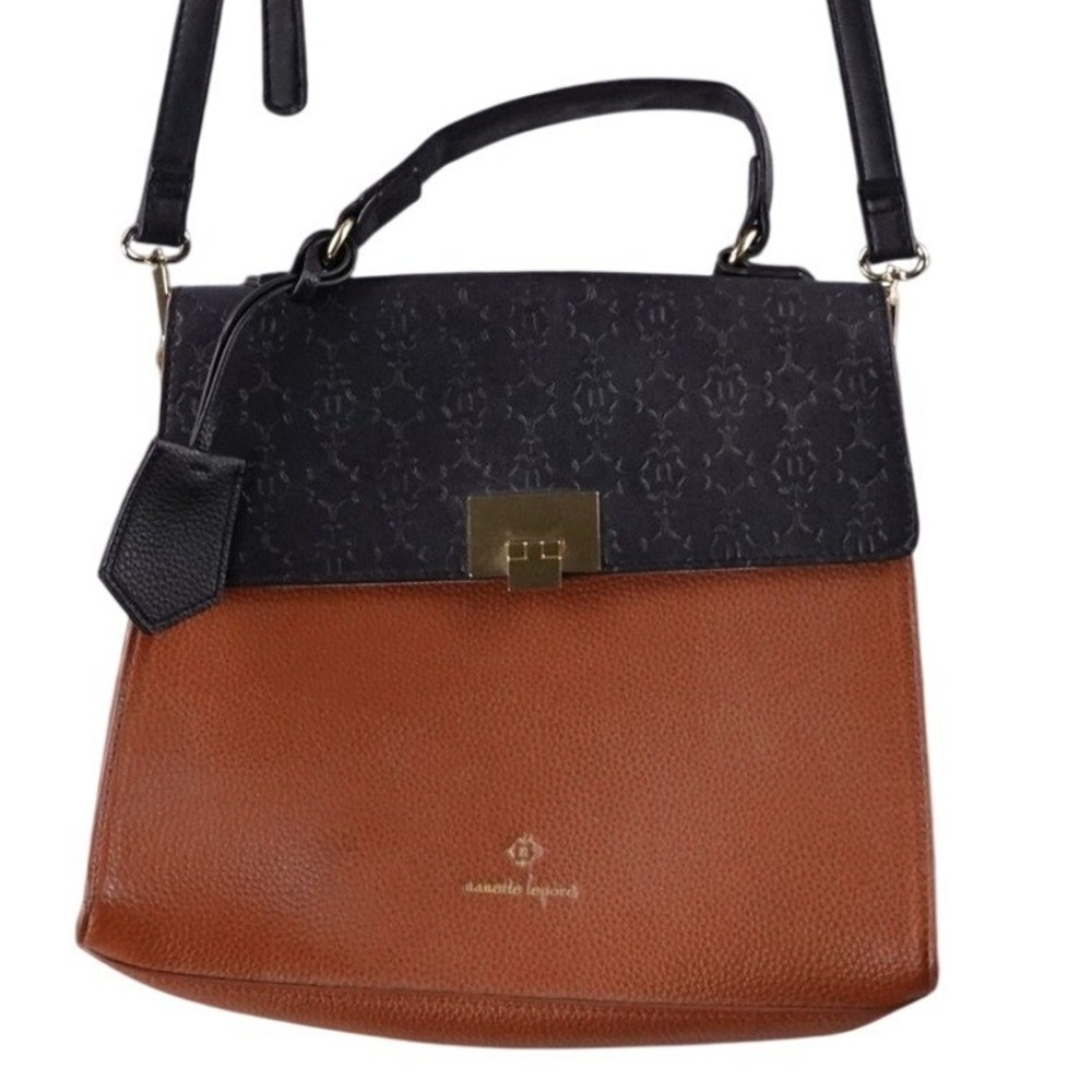 Nanette‎ Lepore Convertible Satchel Handbag Black Brown Monogram Top Handle Bag